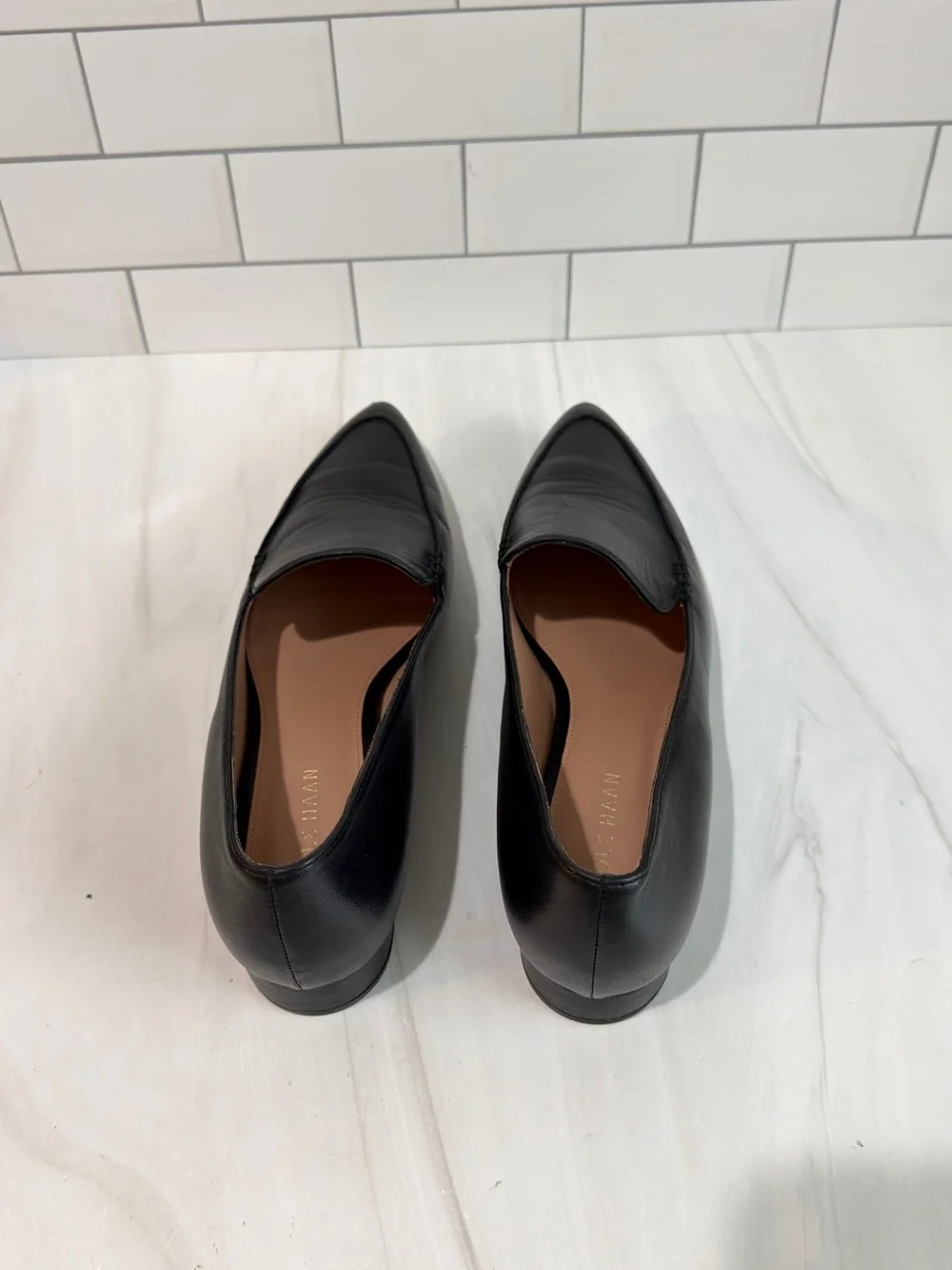 COLE HAAN VALANTINO POINTED TOE LOAFERS BLACK LEATHER SIZE 8 CAREER EASY WEAR